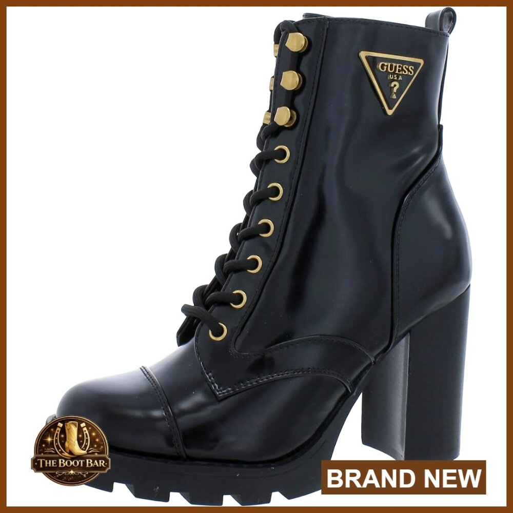 Women's Ankle Booties with 3.31 Inch Block Heel, Lace Up Combat Style